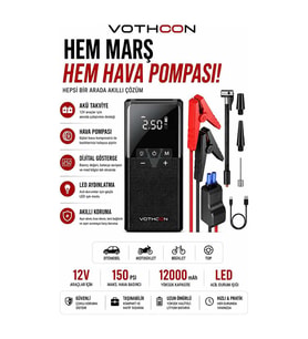 12000 Mah Akıllı Akü Takviye Ve Dijital Hava Pompası Akım Korumalı