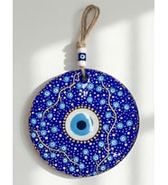 El Yapımı Çiçek Desenli Cam Nazar Boncuğu, 25 cm Duvar Süsü & Yeni Ev Hediyesi (Mavi)