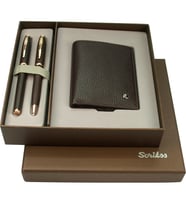 Kişiye Özel Hediyelik Set Scrikss Dolma Kalem - Tükenmez Kalem Rose Gold - Kahverengi & Comfort Cüzdan Kahverengi