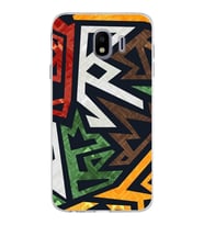 Samsung Galaxy J4 Kapak  Soyut Grafiti Tasarımlı Şeffaf Silikon Kılıf