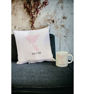 Love Şemsiye Kupa Bardak ve Yastık Set (Beyaz)