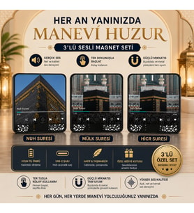 3’lü Sesli Magnet Seti  Nuh Suresi + Mülk Suresi + Hicr Suresi  USB-C Şarjlı Manevi Sesli Magnet