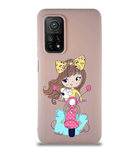Xiaomi Mi 10T Soft Premier Kapak Vespagirl Tasarımlı Silikon Kılıf - Pudra (Şeffaf)