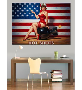 Amerikan Bayrağı Pin-Up Reklam Dekoratif Kanvas - Mdf Ahşap Tablo