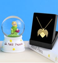 Kişiye Özel Melek Kanatlı Kolye & Küçük Prens Kar Küresi Hediye (Model 1)
