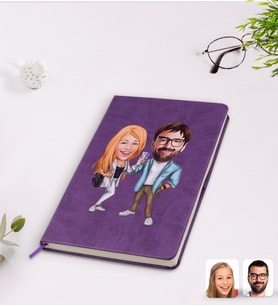 BK Gift Kişiye Özel Sevgililer Karikatürlü Mor Termo Deri Defter Model 93