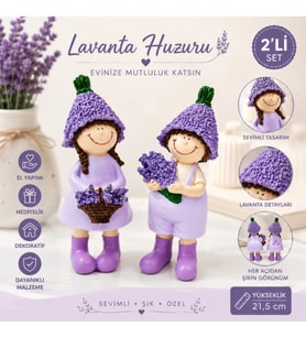 Lavanta Kız ve Erkek Biblo Seti – 2’li Dekoratif Sevimli Figür