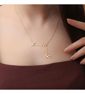Kişiye Özel Minimalist Sallantılı Sonsuzluk İsim Kolye 925K Gümüş (Gold)