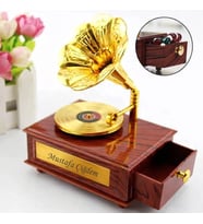 Kişiye Özel Nostaljik Gramofon Hareketli Müzik Kutusu & Takı Kutusu