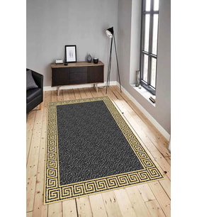 Dijital Baskılı Yıkanabilir Kaymaz Modern Renkli Salon Halısı Mutfak Halısı Yolluk ND-HY-1394 (Siyah)