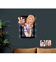 BK Gift Kişiye Özel Sevgililer Karikatürlü 3D Led Işıklı Ahşap Tablo-30