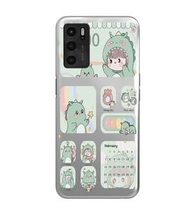 Oppo A16 / A55 Uyumlu Tatlı Dinozor Kawaii Tasarımlı Şeffaf Telefon Kılıfı