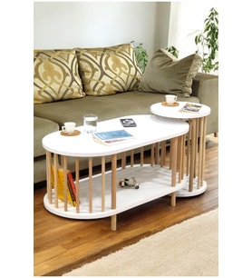Ahşap Ayaklı İkili Set Orta Sehpa Gazetelikli