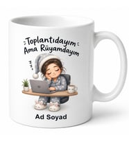 Evden Çalışırken Toplantıda Uyuyanlar Pijamalı Karakter Kupa Bardak Hediye