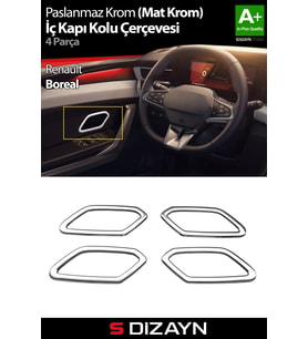 S-Dizayn Renault Boreal Krom İç Kapı Kolu Çerçevesi 4 Prç 2025 Üzeri A+ Kalite (Mat Krom)