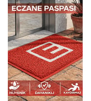 Beylini Eczane Önü Paspası E Logo Giriş İşyeri Eczane Mağaza Girişi Kapı Önü Kıvırcık Hijyen Halısı 60x80 CM (Kırmızı)