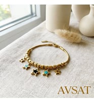 Yıldızlı Toplu Gold Renk 316 Çelik Bileklik
