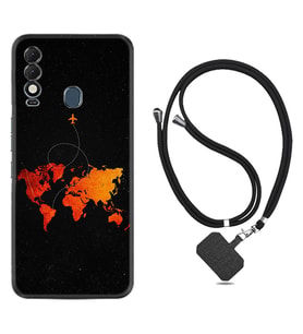 Tecno Spark 8T Kılıf Silikon Boyun Askılı İpli Desenli Silikon İz Bırakan Uçak 1778