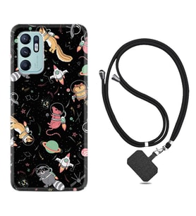 Oppo Reno 6 Kılıf Silikon Boyun Askılı İpli Desenli Silikon Planet Animals 1771