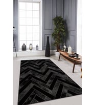 Siyah Mermer Görünümlü Kaymaz Tabanlı Dekoratif Halı RV139 - 100 x 160 cm