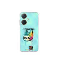 Vivo Y27 ile Uyumlu Splash Tembel Hayvan Tasarımlı Şeffaf Silikon Kılıf