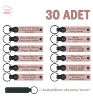 Kamp Ekibine Özel Üretim, 30'lu Set, Kişisel İsim Yazılı Hediye Deri Anahtarlık, Pudra & Lacivert