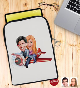 BK Gift Kişiye Özel Sevgililer Karikatürlü Taşınabilir Koruyucu Tablet Kılıfı & Organizer Çanta - Siyah-11