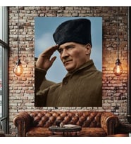 SELAM VEREN ATATÜRK KANVAS TABLO EV DUVAR SALON OFİS DÜKKAN İŞ YERİ HEDİYELİK DEKARASYON SÜSÜ (Çok Renkli)