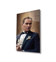 Atatürk Portre Cam Tablo Modern Ev Ofis Salon Hediyelik Büyük Tablo Duvar Dekoru (Çok Renkli)