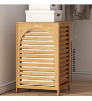 KALIN AHŞAP BAMBU KİRLİ ÇAMAŞIR SEPETİ KUMAŞ ÇANTALI SEPET=43X33X67CM