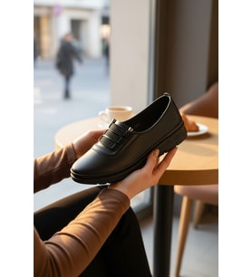 Enoch Hakiki Deri Mikro Lastik Bağcık Detaylı Ortopedik Konfor Kadın Babet