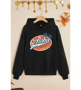 Çocuk Aloha Baskılı Sweatshirt (Siyah)