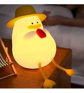 Sevimli Ördek Şapkalı Silikon LED Gece Lambası – Dokunmatik, USB Şarjlı, Dekoratif Masa Lambası