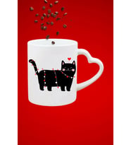 Cute Cat Kedi Baskılı Hediye Kalp Kupa Bardak Porselen Çay Kahve Fincanı