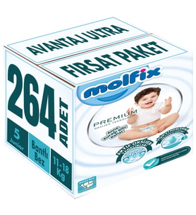 Molfix Premium Bebek Bezi Beden:5 (11-18KG) Junior 264 Adet Avantaj Ultra Fırsat Pk