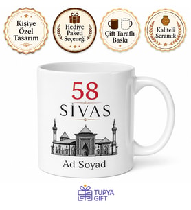 Plakalı Sivas Temalı Baskılı Kupa Bardak Hediye Özel Tasarım