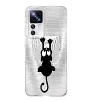 Xiaomi Mi 12t Pro  Kamera korumalı Kapak Çizgi Kedi (Beyaz) Tasarımlı Şeffaf Kılıf