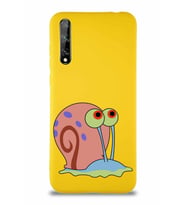 Huawei Y8P Soft Premier Kapak Salyangoz Gary Tasarımlı Silikon Kılıf - Sarı (Şeffaf)