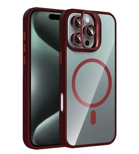 iPhone 16 Pro Remim Lensli Magsafe Standlı Kapak - Bordo