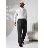 Erkek Beli Lastikli Cepli Kışlık Yün Efektli Kumaş Şalvar Pantolon - Füme (İSR)
