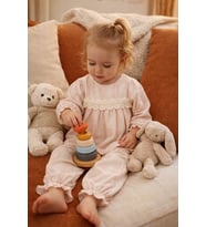 0-24 Ay Dantel Detay Kız Bebek Çocuk Alt Üst Takım 2005 (Somon)