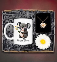 Kişiye Özel Papatya Kolye&Kişiye Özel Koala Kupa&Papatya Mum Hediye Seti