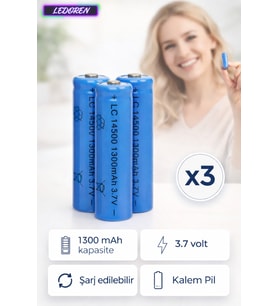 1300 Mah 3.7 V Şarj Edilebilir AA Kalem Pil Lc 14500 Şarj Edilebilen Kalem Pil 3'lü