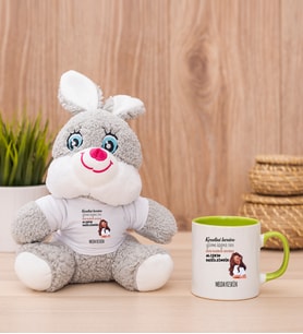 Kişiye Özel Alışıkın Değilsindir Tasarım Esprili Peluş Tavşan ve Yeşil Kupa