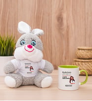 Kişiye Özel Alışıkın Değilsindir Tasarım Esprili Peluş Tavşan ve Yeşil Kupa