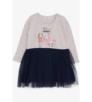 Breeze Kız Çocuk Uzun Kollu Elbise Unicorn 1.5-5 Yaş, Bej Melanj