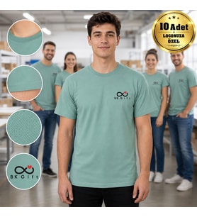 Logonuza Özel 10 Adet Premium Mint Yeşili Tişört - Pamuk Unisex Kurumsal Personel Tişörtü