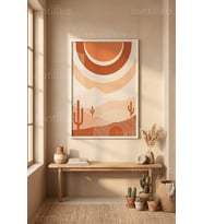 Çöl Güneşi Minimalist 1. Kalite Ahşap Çerçeveli Tablo