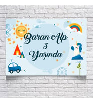 Mavi Oyuncak Temalı Doğum Günü Afişi 35X50 cm Resimli
