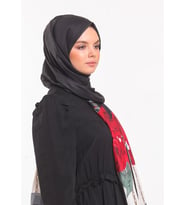 Çiçekli Desen Pavia Seri Şal Eşarp Askısı ile Birlikte 90X200 cm Siyah Kırmızı-9